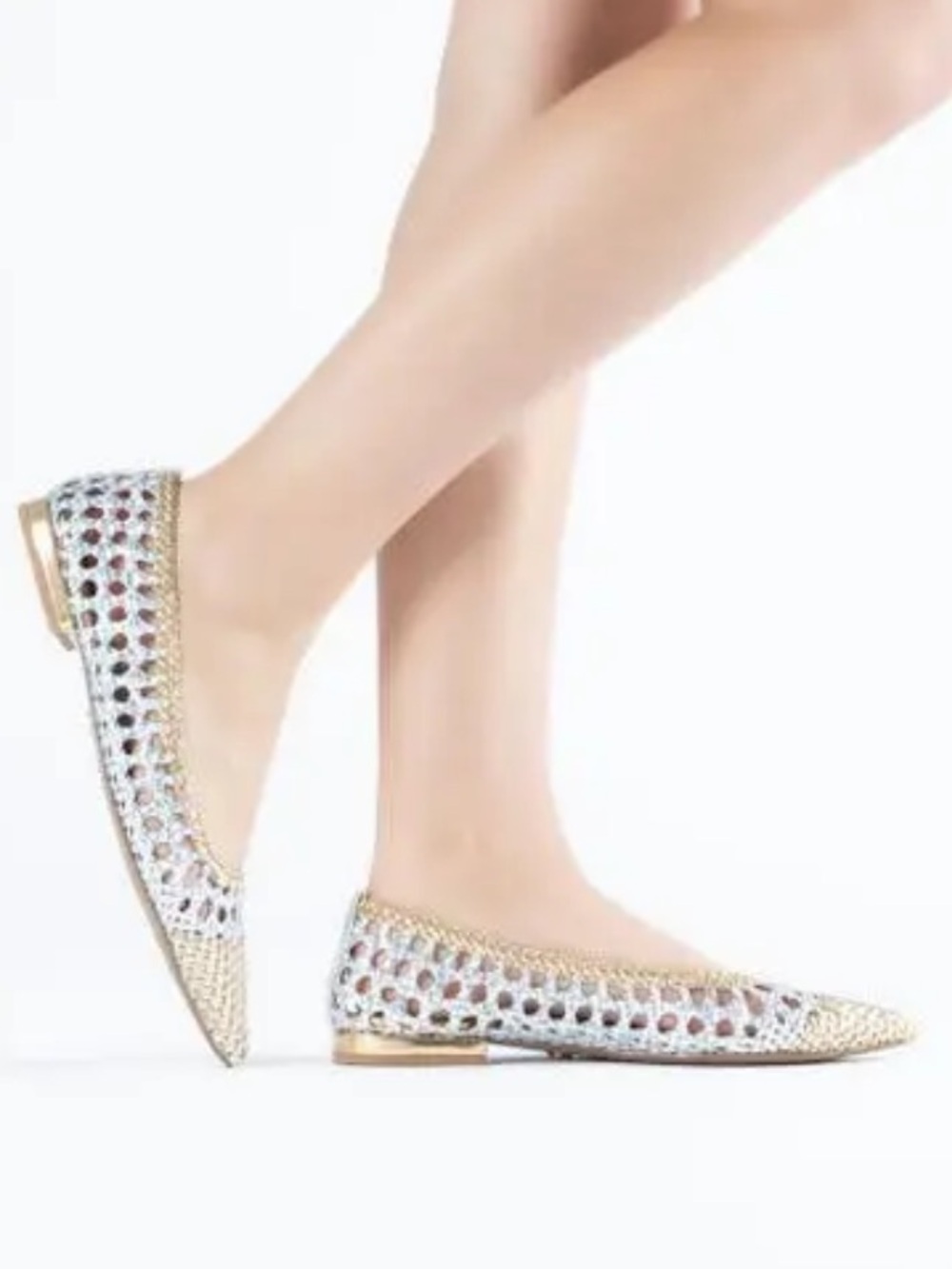 Cecelia New York Brie Woven Ballet Flats in gold and silver 7.5 NWT - Picture 2 of 9